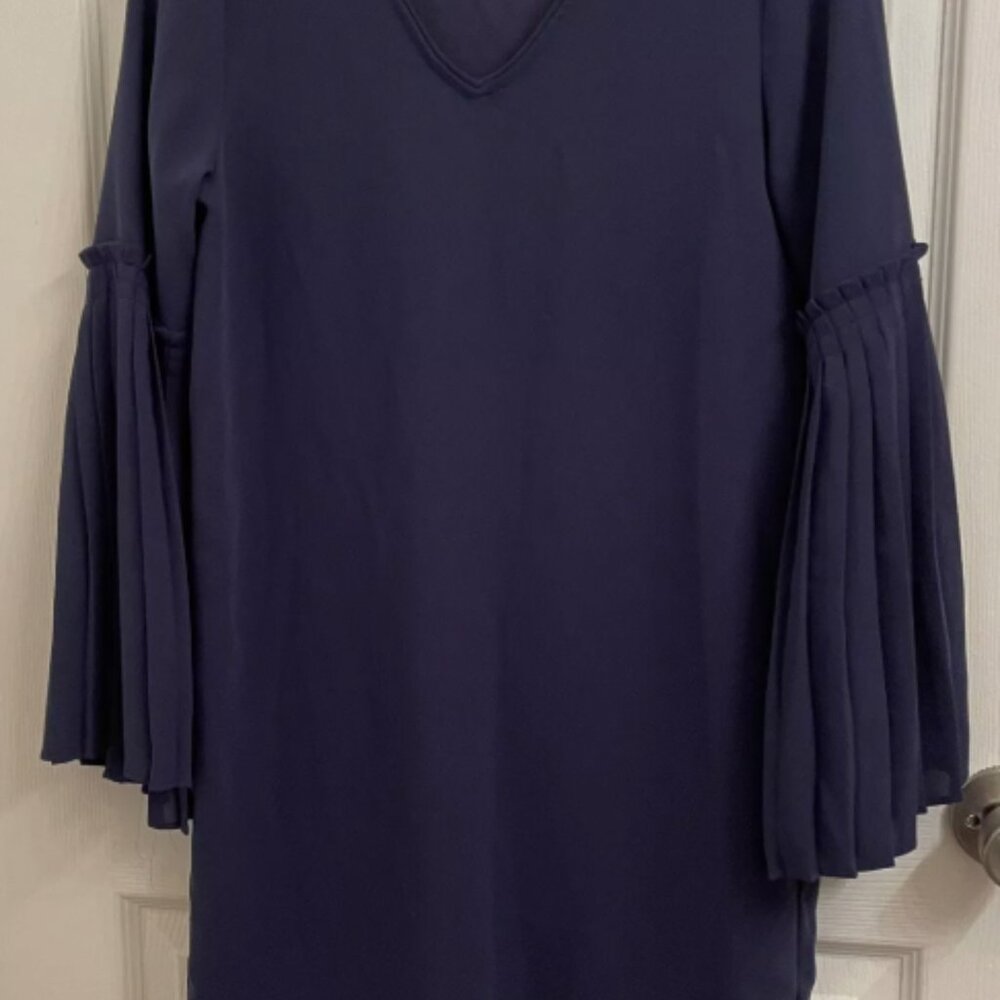 Tahari Dark Navy dress with pleated sleeves